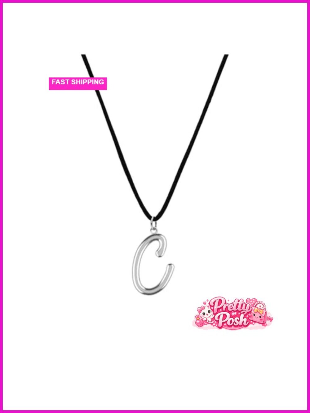 Custom Initial Letter Charm Necklace - Adjustable Cord - Sterling Silver or